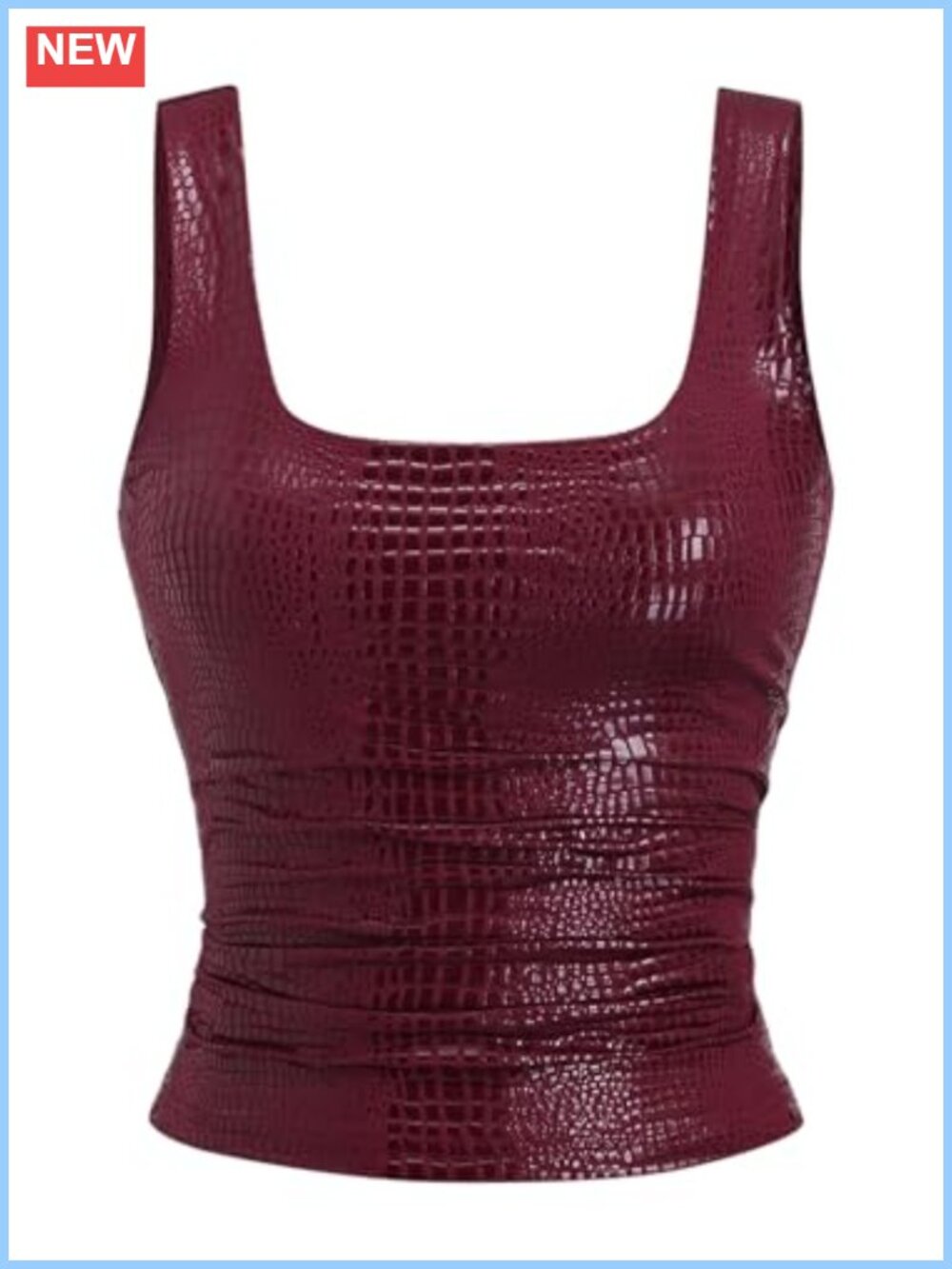 Women's Y2K Faux Leather Crop Top Sleeveless Square Neck Ruched Slim Fit